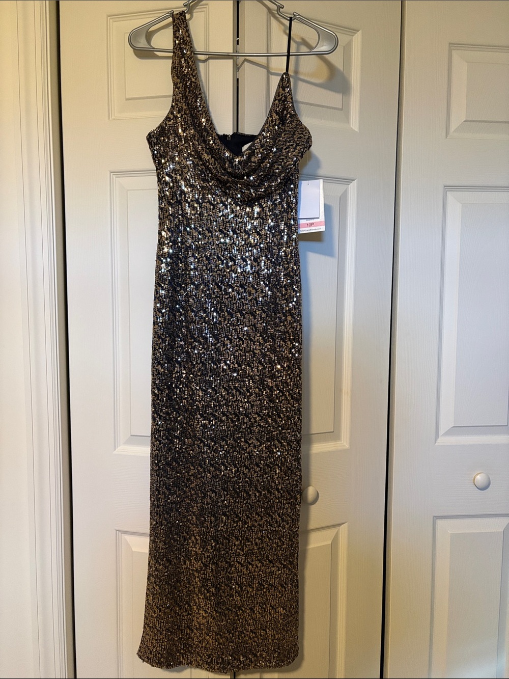 Taylor Metallic Gold Sequin Cowl Neck Maxi Dress 10P